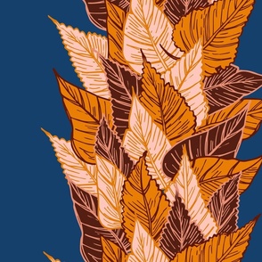 Border Stripe Fall Leaves with Autumn Blue see Thanksgiving Table Linens