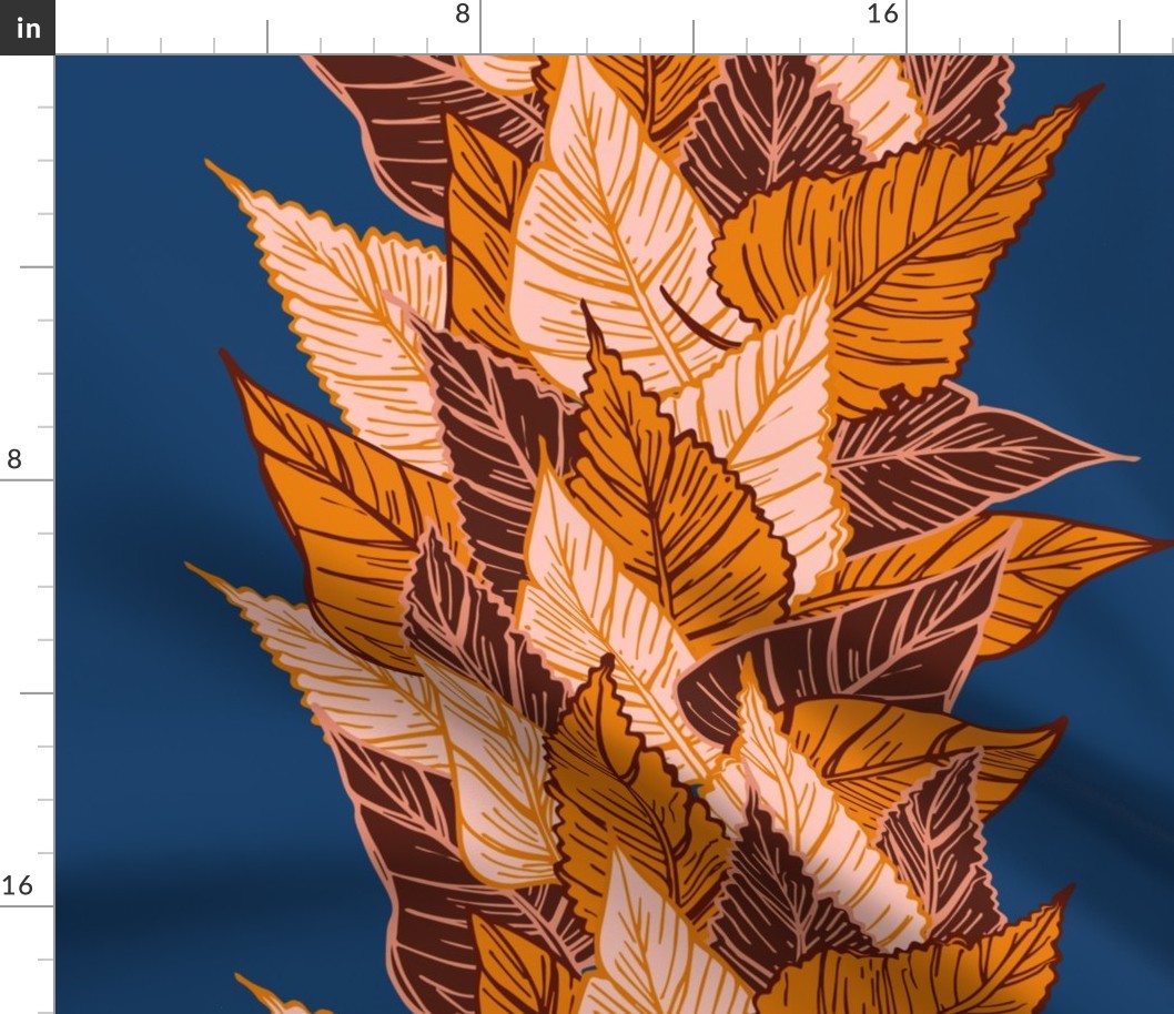 Border Stripe Fall Leaves with Autumn Blue see Thanksgiving Table Linens