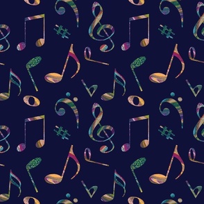 Colorful Music Notation (Dark Blue Background)