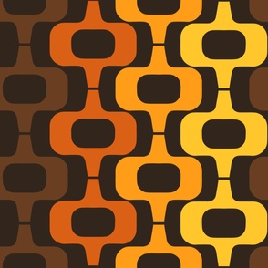 Large Scale Mid Century 1970s motif Browns Orange Gold
