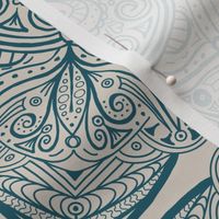 Magical Mandala Square - Off White and Teal 