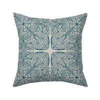 Magical Mandala Square - Off White and Teal 