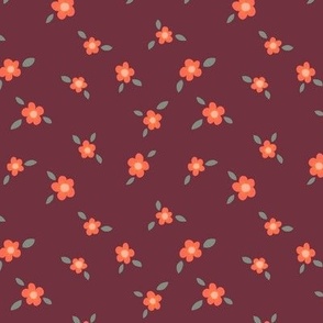 Forget-Me-Not Floral - Maroon - Small Scale