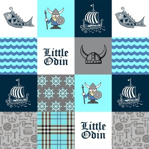"LITTLE ODIN" Viking Boy Nautical Patchwork | Teal, Navy, Gray, Plaid | 4x3 4.5”SQ