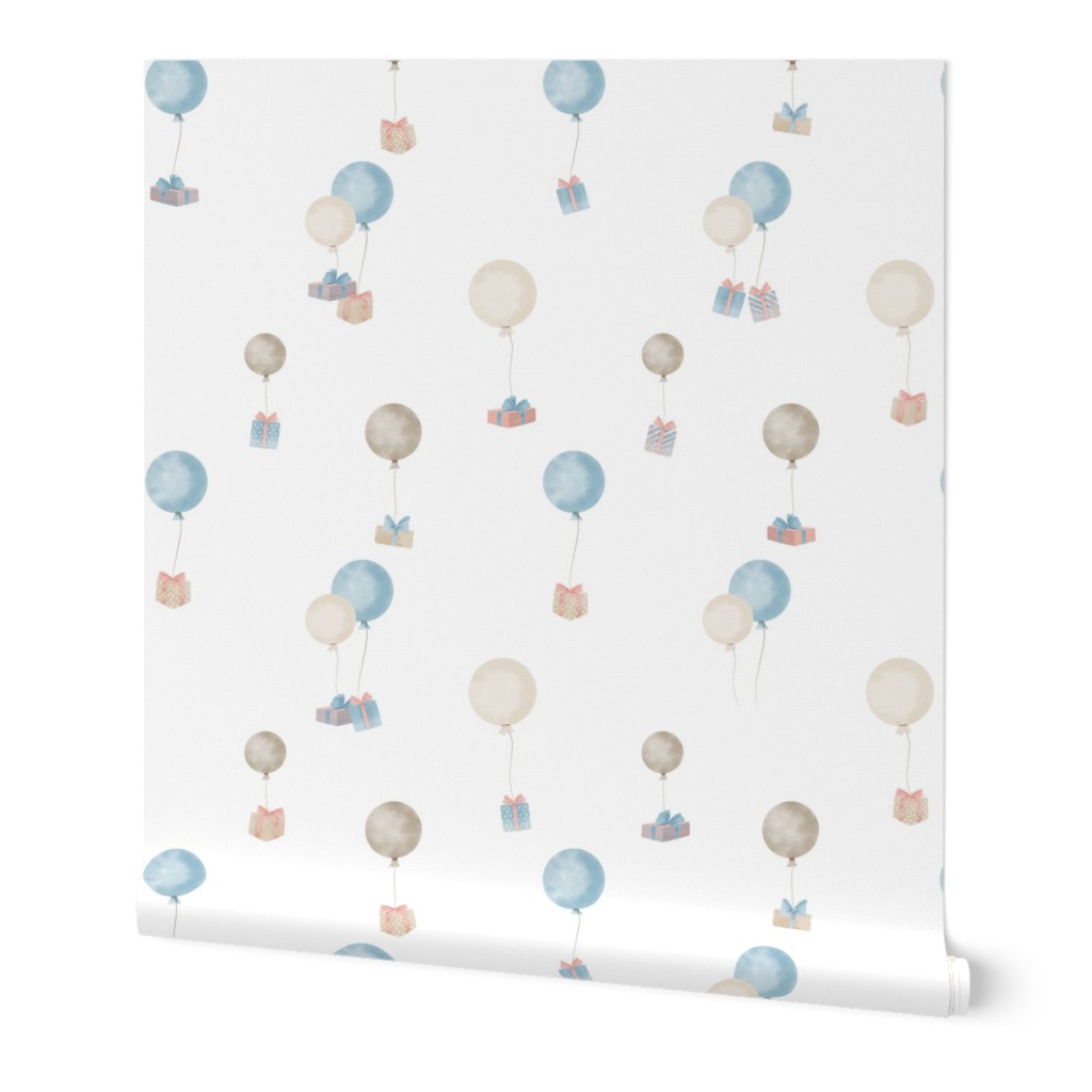 Watercolor Large Balloons Carrying Gift Boxes