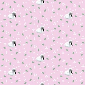 Tiny swans and blossoms on pink