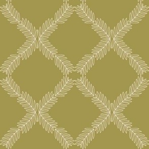 LATTICE LEAVES OLIVE GREEN OFF WHITE 4 INCH