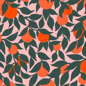 Oranges and Leaves on Pink (large)