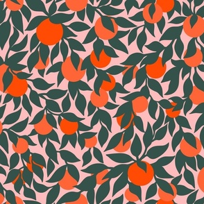 Oranges and Leaves on Pink