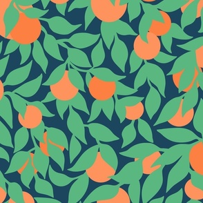 Oranges and Leaves on Navy (large)