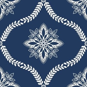 Oakleigh Bandana Medallion: Navy Blue Ogee Medallion