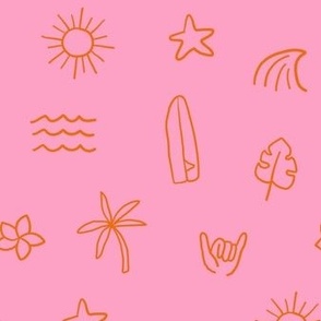 surf doodles - pink + orange