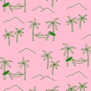 palm trees girl - pink + green
