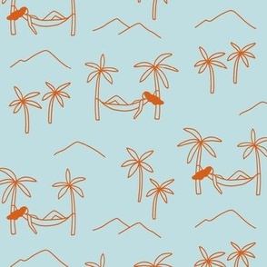 palm trees girl - blue + orange