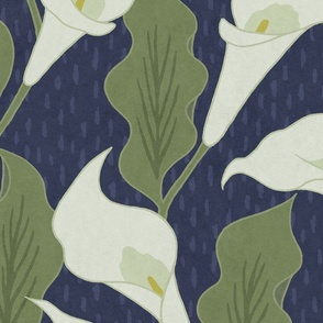 Art Nouveau Calla Lily on Navy - Extra Large Scale
