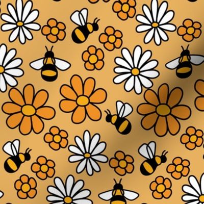 busy bees and flowers - honey yellow