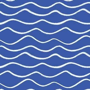 Crayon Waves - Blue [Small] Hand drawn Nautical Coastal Ocean Sea 