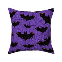 Gothic Halloween Bats and  Spider Webs - Midnight Bluish Purple