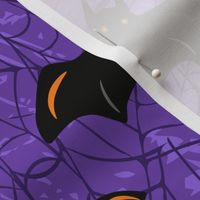 Gothic Halloween Bats and  Spider Webs - Midnight Bluish Purple