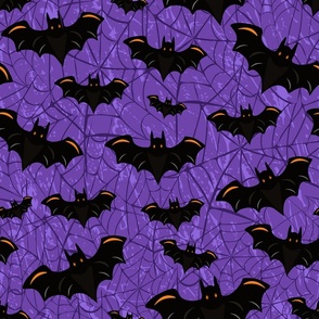Gothic Halloween Bats and  Spider Webs - Midnight Bluish Purple