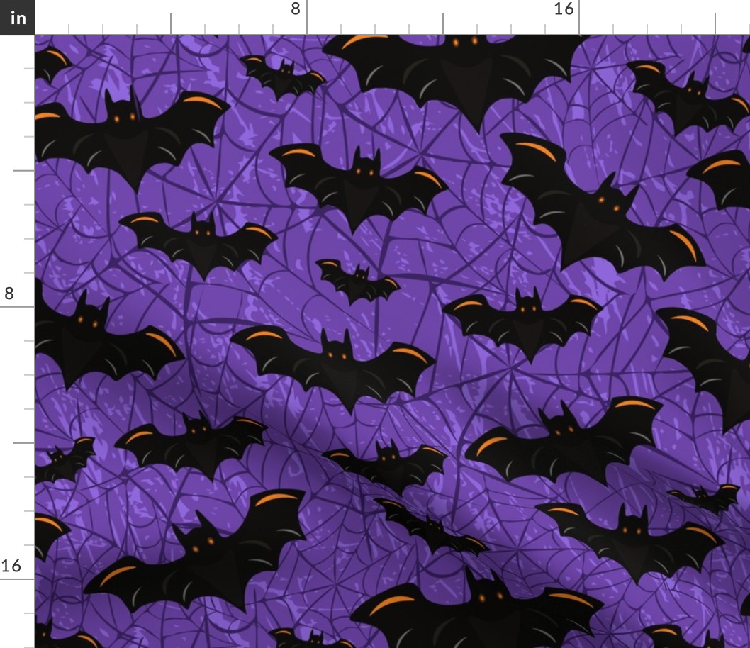 Gothic Halloween Bats and  Spider Webs - Midnight Bluish Purple