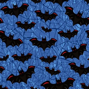 Gothic Halloween Bats and Spider Webs - Teal Blue