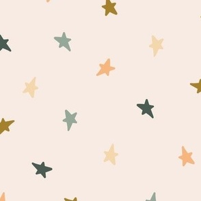 Christmas stars peach, cream, emerald green, gold on neutral large 