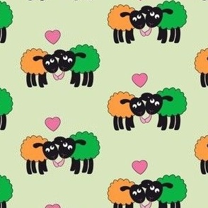 Wonky Irish sheep in love on green