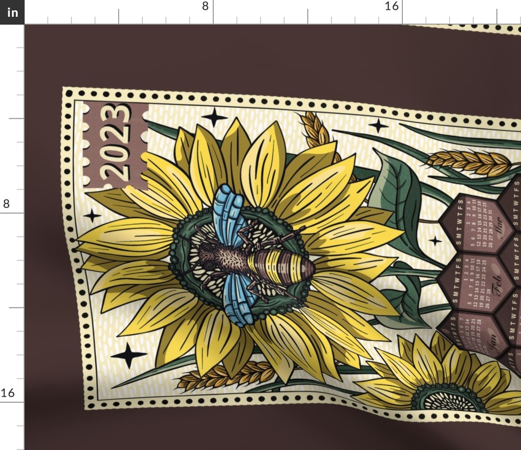 Bee and Sunflower 2023 Calendar / Tea Towel and Wall Hanging 