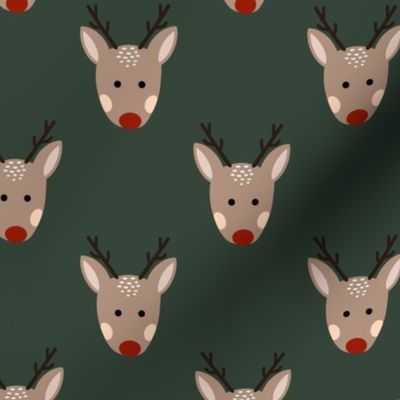 Cute Christmas reindeer on dark green 9x9