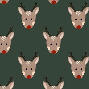 Cute Christmas reindeer on dark green 9x9
