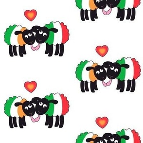 Wonky Irish and Italian sheep in love on white
