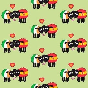 Wonky Irish and Spanish sheep in love on green