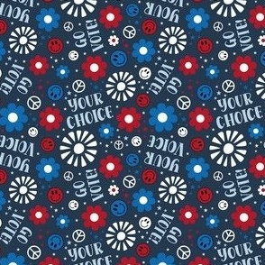 Small Scale Your Voice Your Choice Go Vote! Patriotic Red White and Blue Smile Face Floral on Navy