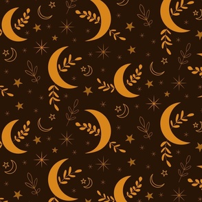 Golden boho floral moon pattern 