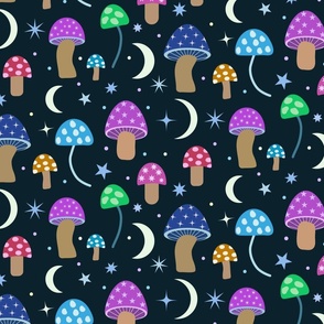 Magical space mushroom pattern with moon and stars
