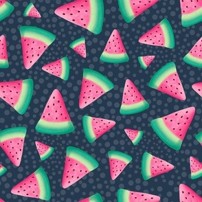 Large Scale Watermelon Slices on Navy