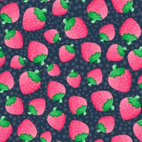 Large Scale Pink Strawberries on Navy