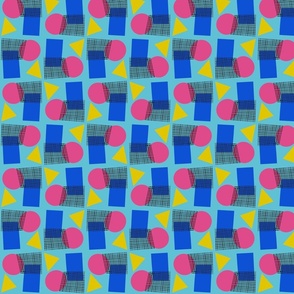 Retro Geometric Abstract Shapes Blue Pink Yellow 