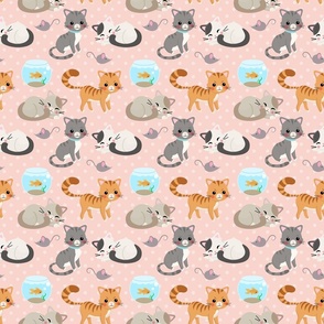 Cat Pattern Pink Polka Dots 6x6