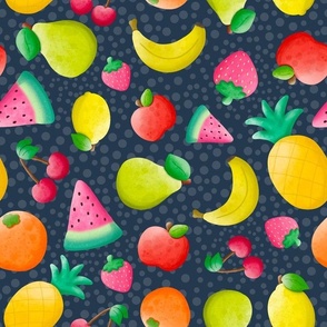 Large Scale Tropical Fruits on Navy
