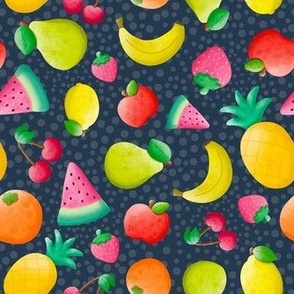 Medium Scale Tropical Fruits on Navy