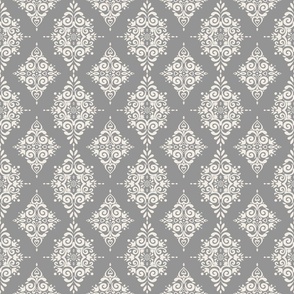 Grey Ornate Floral Damask - Small 4.5x4.5