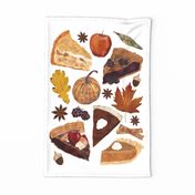 fall watercolor pies  tea towel