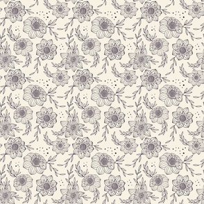 Line art Dahlia Pattern in Purple and Cream 6x6