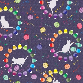 Creative Cats Painting Candy Corn purple textured background 