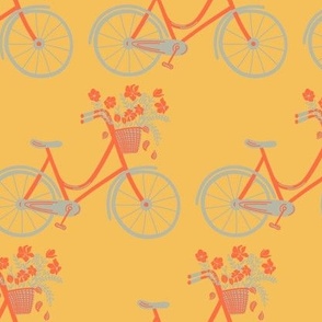 Flower Market - Tisket Tasket - Bicycles + Flowers on Yellow