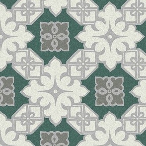 smaller quatrefoils wallpaper, silver and pine