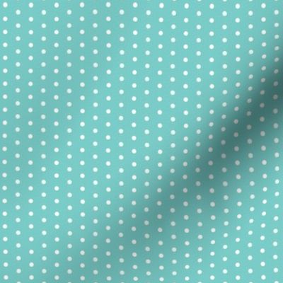 White eighth inch polka dot on turquoise
