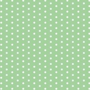 White eighth inch polka dot on green